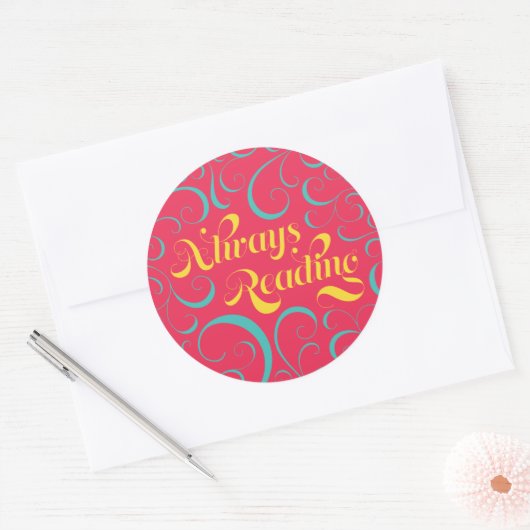 常読に |鮮やかなピンクのブルーイエローと渦巻き ラウンドシール (封筒)