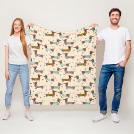 帽子おもしろいとセーターのダックスシャント フリースブランケット