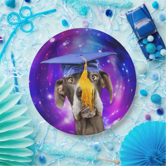 帽子おもしろいをかぶった卒業犬 ペーパープレート (パーティー)