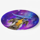 帽子おもしろいをかぶった卒業犬 ペーパープレート (アングル)