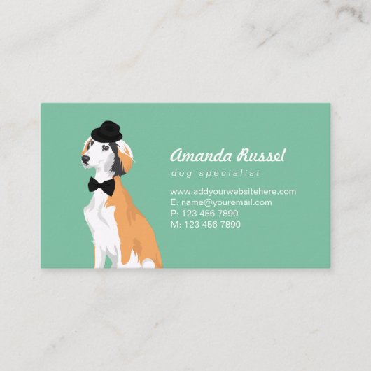 帽子およびちょうネクタイのヒップスターのSalukiの小犬 名刺 (正面)