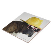 帽子およびガラスを持つボクサー犬 タイル (側面)