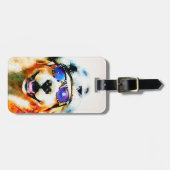 帽子およびサングラスの水彩画のゴールデン・リトリーバー ラゲッジタグ (正面横)