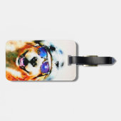 帽子およびサングラスの水彩画のゴールデン・リトリーバー ラゲッジタグ (裏面横)