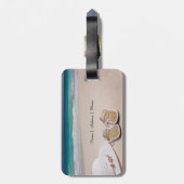 帽子およびビーチサンダルの荷物のラベルが付いている熱帯ビーチ ラゲッジタグ (裏面縦)