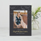 帽子および紙吹雪の卒業の発表 招待状 (スタンド正面)