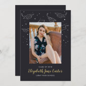 帽子および紙吹雪の卒業の発表 招待状 (正面/裏面)