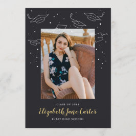 帽子および紙吹雪の卒業の発表 招待状