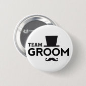 帽子および髭を搭載するチーム新郎 缶バッジ (正面&裏面)