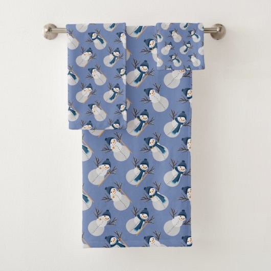 帽子が付いているかわいい雪だるま-編集可能BGは着色します バスタオルセット (インサイチュ)