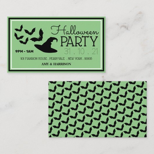 帽子とこうもり、ハローウィンパーティチケット招待状 エンクロージャーカード (正面/裏面)