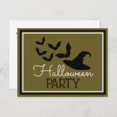 帽子とこうもり、ハローウィンパーティ招待状 案内ポストカード (正面/裏面)