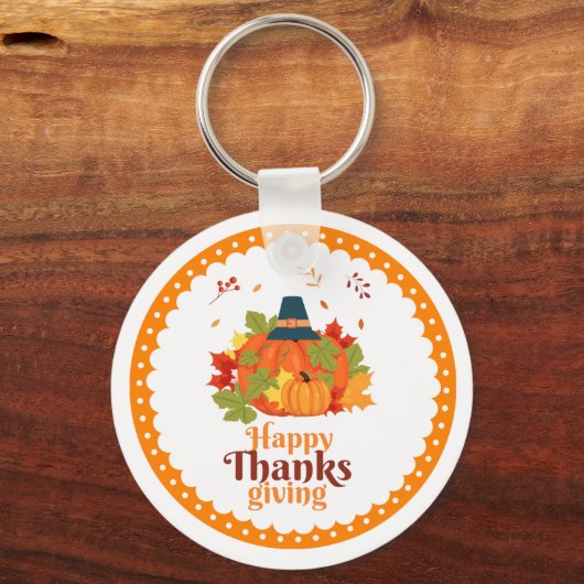 帽子とで感謝祭のパンプキ葉ン キーホルダー (正面)
