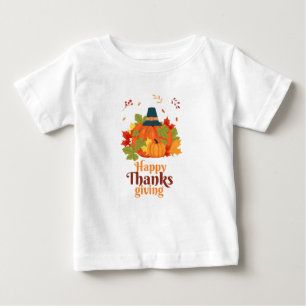 帽子とで感謝祭のパンプキ葉ン ベビーTシャツ