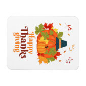 帽子とで感謝祭のパンプキ葉ン マグネット (横)