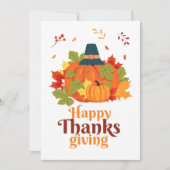 帽子とで感謝祭のパンプキ葉ン 招待状 (正面)