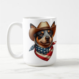 帽子とアメリカ国旗のバンダナを着けた犬 コーヒーマグカップ