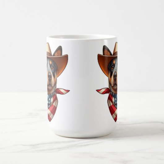 帽子とアメリカ国旗のバンダナを着ている犬 コーヒーマグカップ (中央)