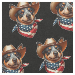 帽子とアメリカ国旗のバンダナを着ている犬 ファブリック