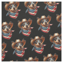 帽子とアメリカ国旗のバンダナを着ている犬 ファブリック