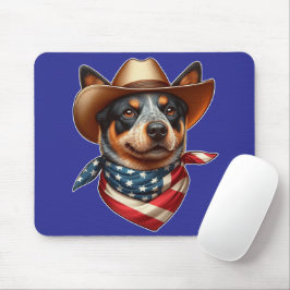 帽子とアメリカ国旗のバンダナを着ている犬 マウスパッド