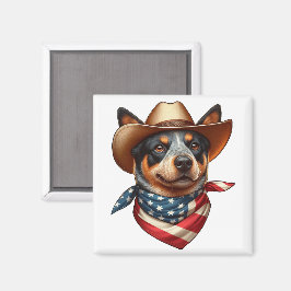 帽子とアメリカ国旗のバンダナを着ている犬 マグネット
