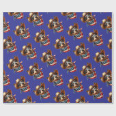 帽子とアメリカ国旗のバンダナを着ている犬 ラッピングペーパー (フラット)