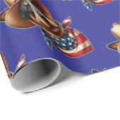 帽子とアメリカ国旗のバンダナを着ている犬 ラッピングペーパー (ロールコーナー)