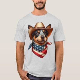 帽子とアメリカ国旗のバンダナを着ている犬 Tシャツ