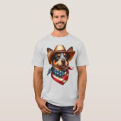 帽子とアメリカ国旗のバンダナを着ている犬 Tシャツ (正面フル)