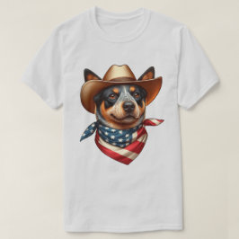 帽子とアメリカ国旗のバンダナを着ている犬 Tシャツ