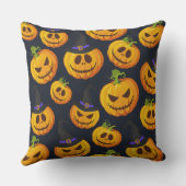 帽子とオレンジ色のハロウィンカボチャの黒 クッション (裏面)