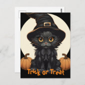 帽子とカボチャが可愛いハロウィーン魔女ネコ ポストカード (正面/裏面)