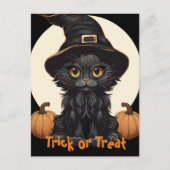 帽子とカボチャが可愛いハロウィーン魔女ネコ ポストカード (正面)