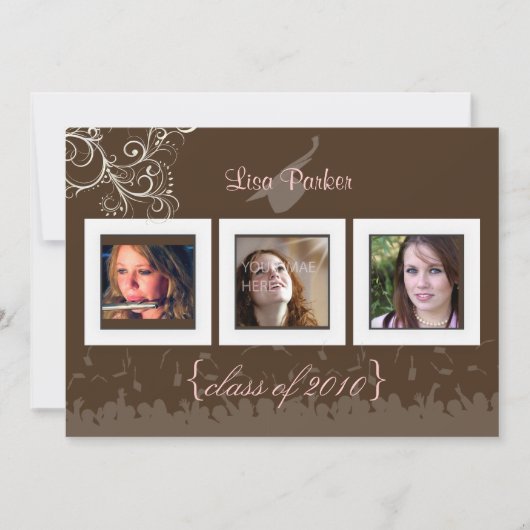 帽子とガウンと渦巻きの卒業式招待状 / 写真 招待状 (正面)