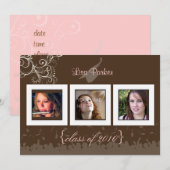 帽子とガウンと渦巻きの卒業式招待状 / 写真 招待状 (正面/裏面)