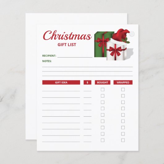 帽子とギフトボックス – クリスマスギフトリストのプラン (正面/裏面)