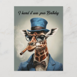 帽子とコートを着たキリン　お誕生日おめでとう ポストカード