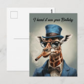 帽子とコートを着たキリン　お誕生日おめでとう ポストカード (正面/裏面)