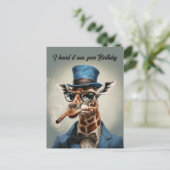 帽子とコートを着たキリン 誕生日おめでとう ポストカード (スタンド正面)