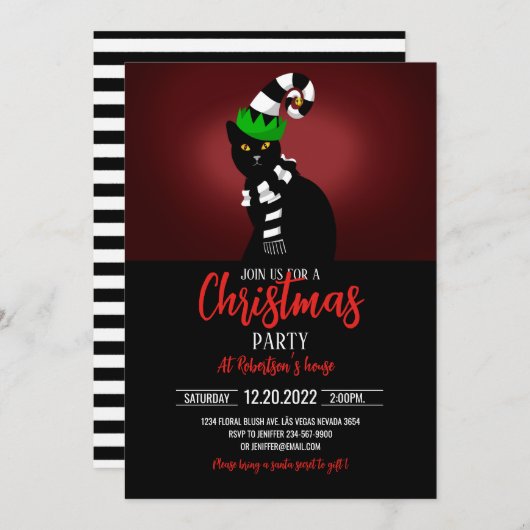 帽子とスカーフおもしろいを被った猫 招待状 (正面/裏面)