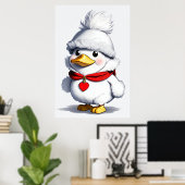 帽子とスカーフのかわいいカモ | AI Art ポスター (ホームオフィス)