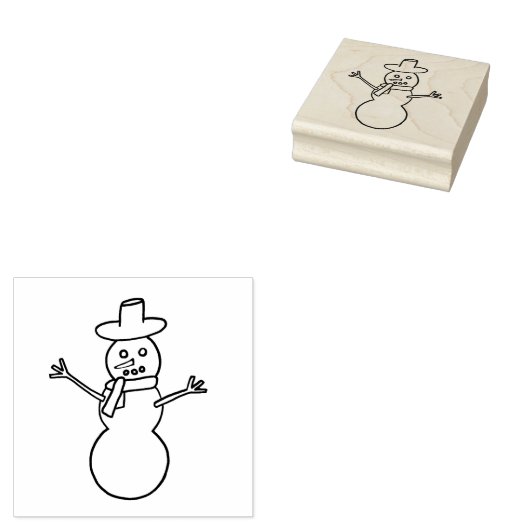 帽子とスカーフのゴムのスタンプのオープンアーム雪だるま ラバースタンプ (押印)