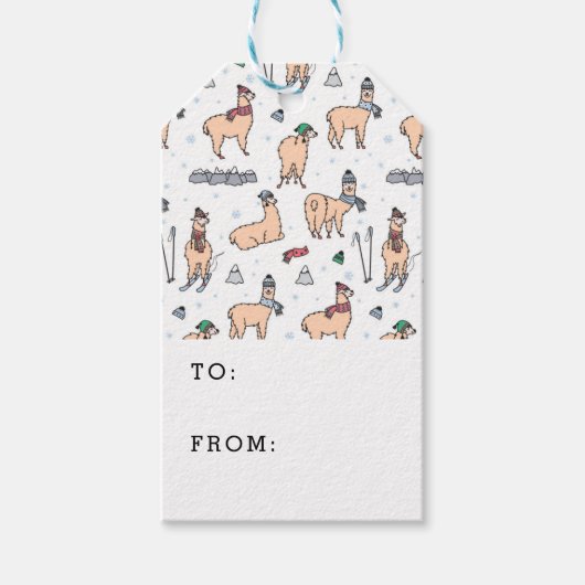 帽子とスカーフのラマのスキーパターン ギフトタグ (正面)