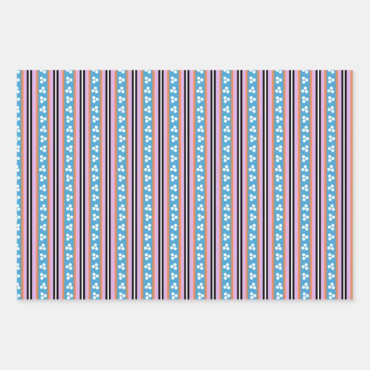 帽子とスカーフの可愛いペンギンストライプポルカドット ラッピングペーパーシート (正面3)