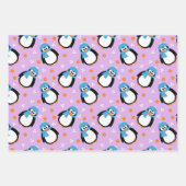 帽子とスカーフの可愛いペンギンストライプポルカドット ラッピングペーパーシート (正面)