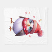 帽子とスカーフの可愛い鳥。クリスマスの水色 フリースブランケット (正面(横))