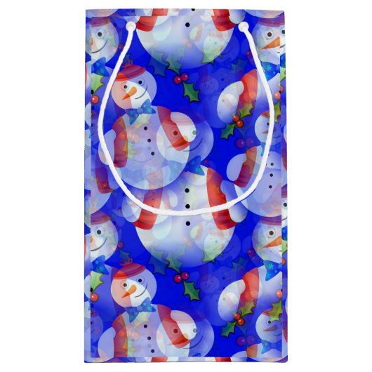 帽子とスカーフを備えた雪だるま スモールペーパーバッグ (裏面)