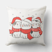 帽子とスカーフを巻いた3匹のクリスマス猫 クッション (正面)