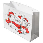 帽子とスカーフを巻いた3匹のクリスマス猫 ラージペーパーバッグ (裏面アングル)